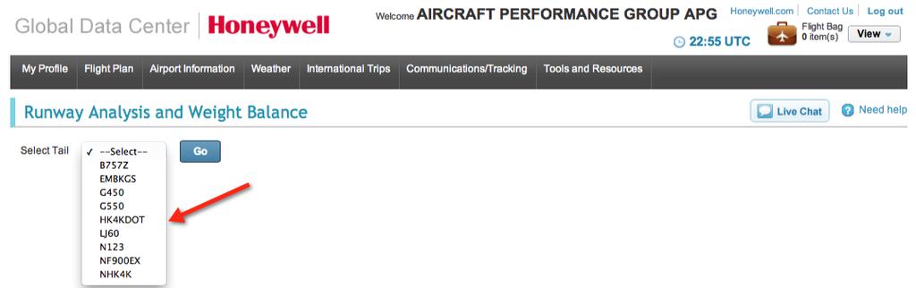 report. Select the tail to be used for the analysis from the Select Tail drop down menu.