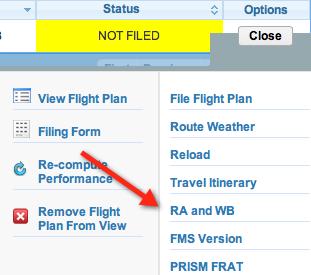 From the list of available flight plans select the desired flight for