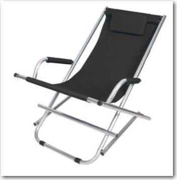 Lightweight aluminum tube frame with heavy duty 1200 D nylon back/seat Reclines back and rocks back and forth for