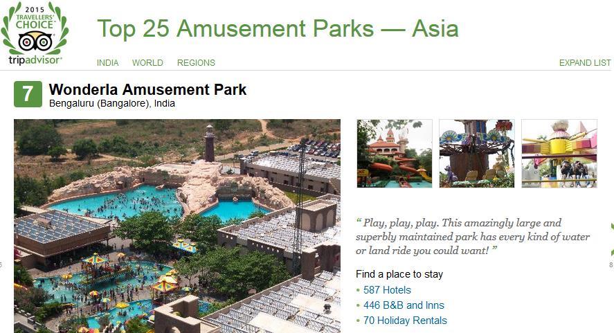 GLOBAL RANKING AND RECOGNITION Wonderla parks were ranked at #1 and #2 in India by