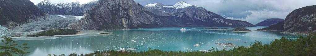 No matter which cruise you choose, the journey includes the snowcapped peaks of the Darwin Range, spectacular fjords that rival those of Norway, tidewater glaciers that tumble down to the