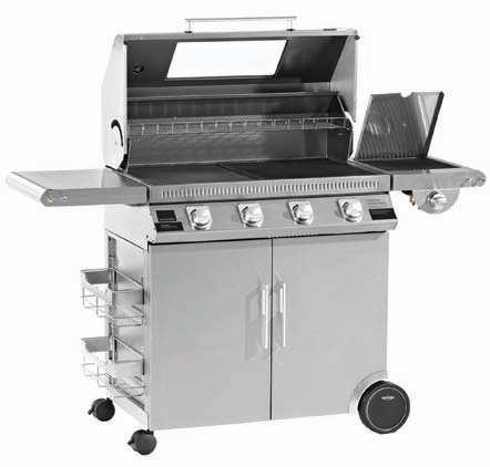 DISCOVERY 1100E 4 BURNER BD47842 Vitreous enamel roll back roasting hood with large viewing window and temperature gauge.
