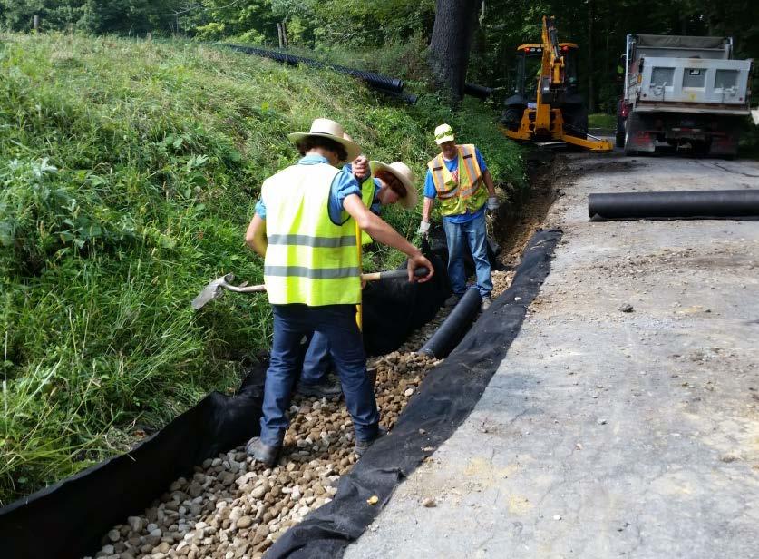 Poverty Point Road 2/2 Lawrence County: Drainage improvement and unpaving During underdrain installation During crosspipe installation Drainage: Existing drainage on Poverty Point Road consisted of