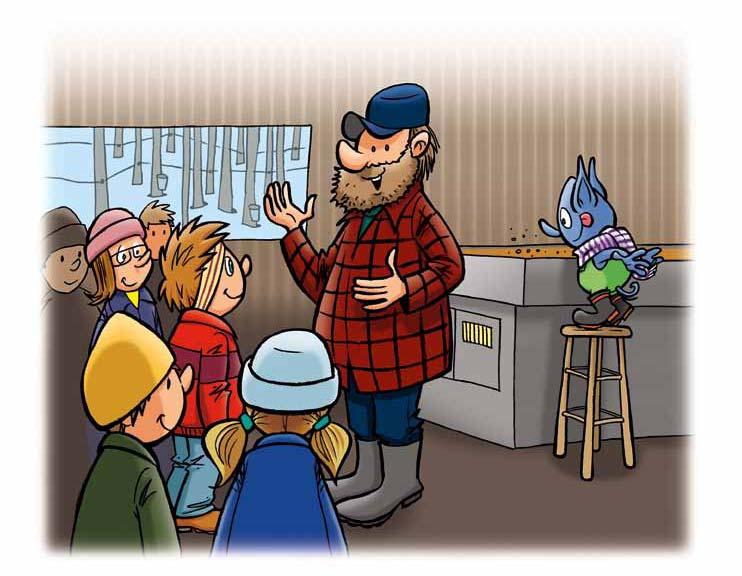 After the meal, all the children gather near a big vat to see how maple products are made. While Bloop has other things in mind, Sam is listening to explanations given by Mr.
