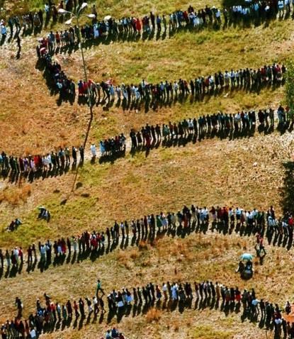voters queuing on this historic day
