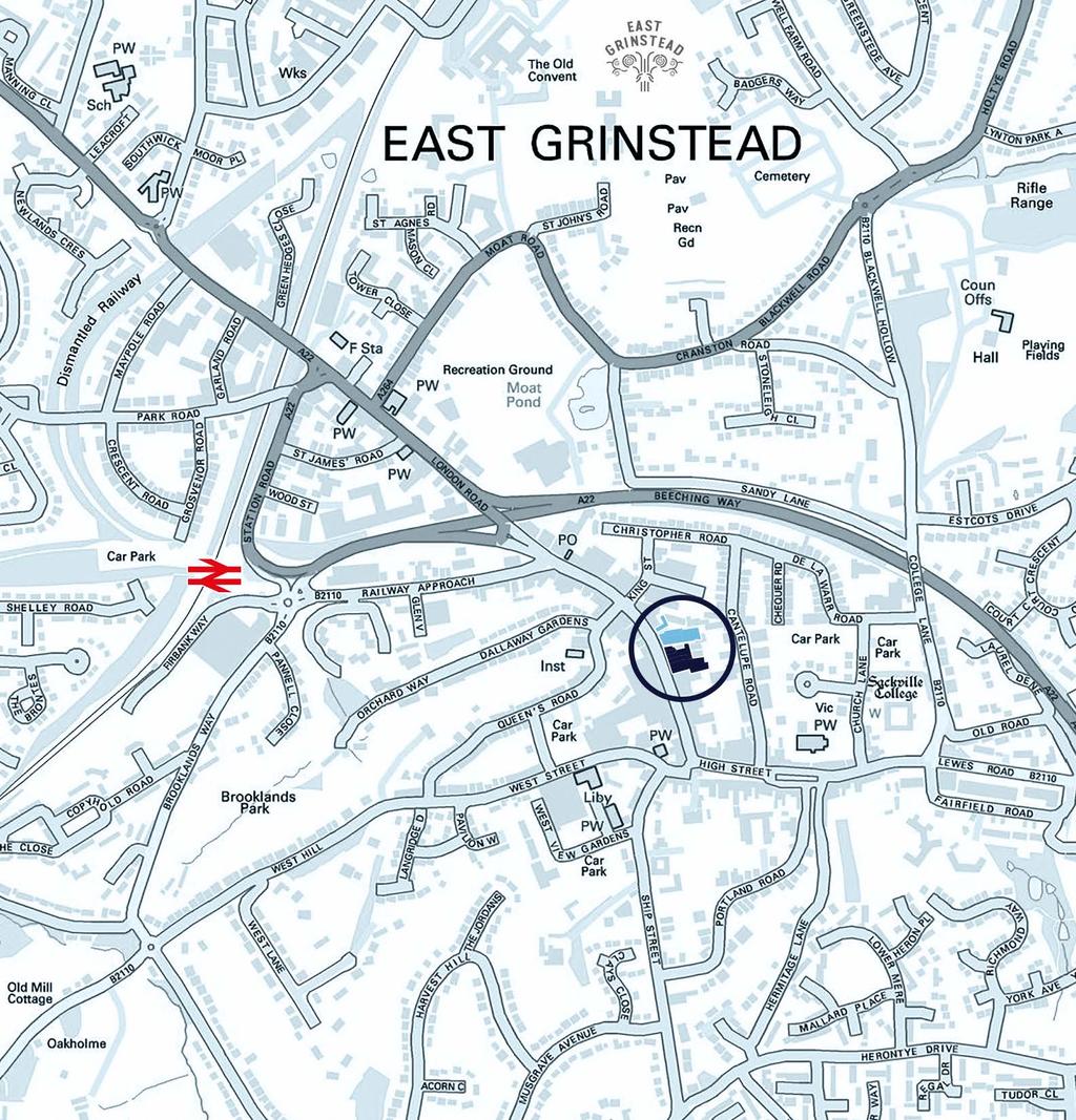 LOCATION East Grinstead is an affluent and attractive market town located in West Sussex approximately 27 miles (43 km) south of London, 2 miles (34 km) north east of Brighton and 38 miles