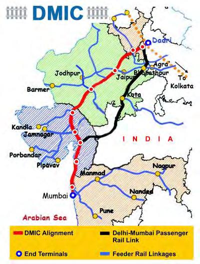 DEDICATED FREIGHT CORRIDOR ( DFC ) & DELHI MUMBAI INDUSTRIAL CORRIDOR ( DMIC ) DFC will cover an overall length of 1500 Km between Delhi and Mumbai Dedicated Freight Corridor (DFC) conceived to be a