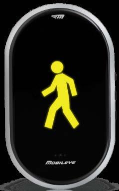 All-In-One Collision Avoidance System Pedestrian / Cyclist Danger Zone Warning (Yellow visual warning) Indicating that a pedestrian/cyclist is present in one of the bus blind spot danger zones.