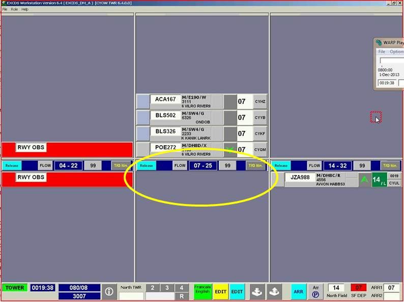 Aviation Investigation Report A13H0003 13 Cleared panel to the Taxied panel, and therefore the airport controller s EXCDS did not indicate that C-GFOX was taxiing for Runway 07 (Figure 3). Figure 3.