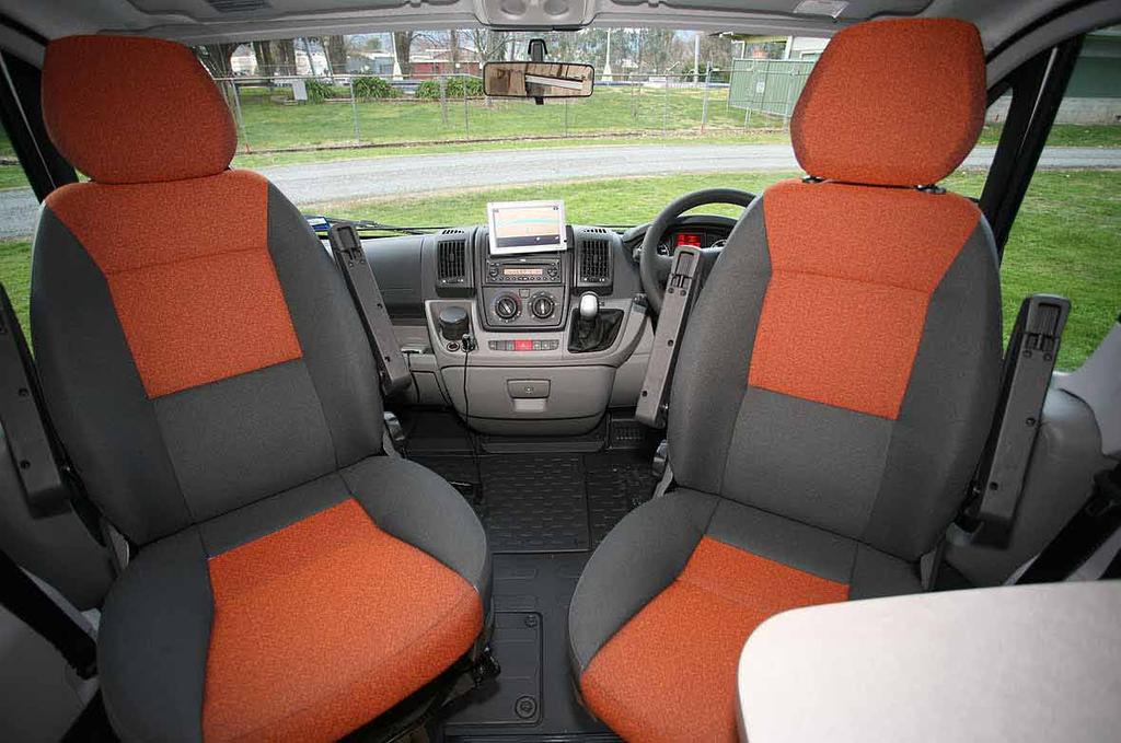 Swivelling cab seats are for daytime travel and night time relaxing. The Vehicle A van has used the frontwheel drive Fiat Ducato Multijet 160 LWB for its Applause conversion.