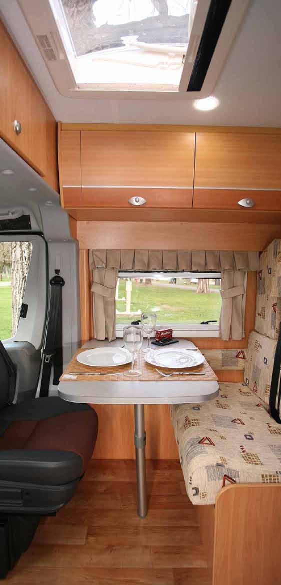 Lounging Around In a van conversion this size, lounging space is going to be at a premium, The Ducato s swivelling seats, however, work well with the offside table and two