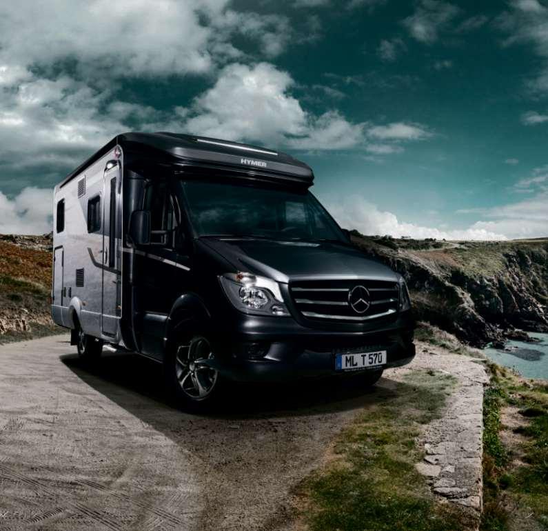 THE HYMER ML-T 570 60 EDITION A GOLDEN OPPORTUNITY The anniversary model of this nippy semi-integrated vehicle, weighing in at less than 3.5 tons, sets new standards in terms of design and technology.