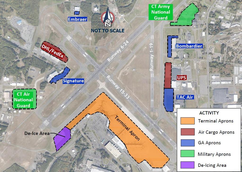 Figure 4-9 Apron Areas Source: CHA, 2017. 4.4.1 Direct Runway Access Per FAA AC 150/5300-13A, Airport Design, direct access from an apron to a runway is nonstandard.