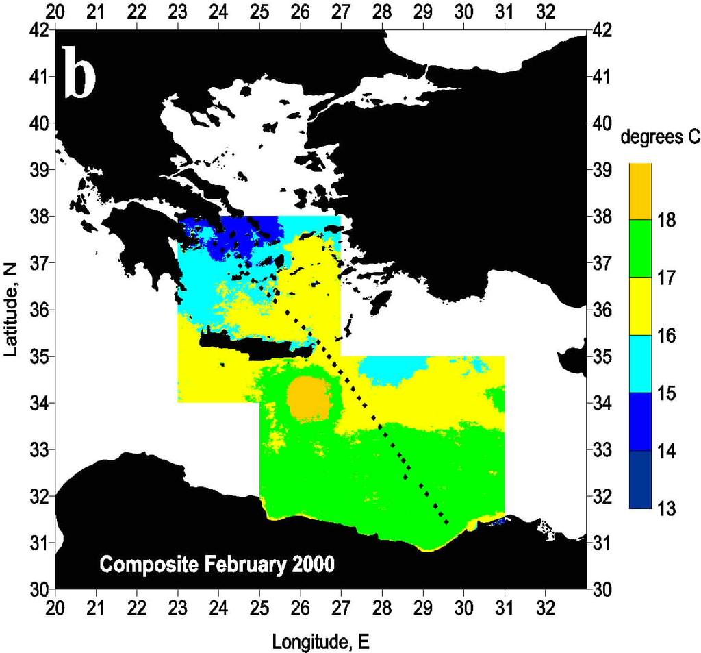 As the near-surface waters of the western Aegean have been subjected to dilution, thus, having a low-salinity signal, they can be identified by a 100 m-thick temperature inversion.