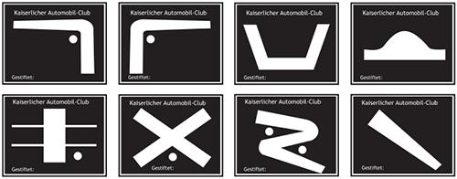 Slika 9. Saobraćajni znaci korišćeni u Nemačkoj od 1907-1910. godine Prvi saobraćajni znakovi nalik na današnje pojavili su se 1907. u Nemačkoj. U Parizu su 1926.