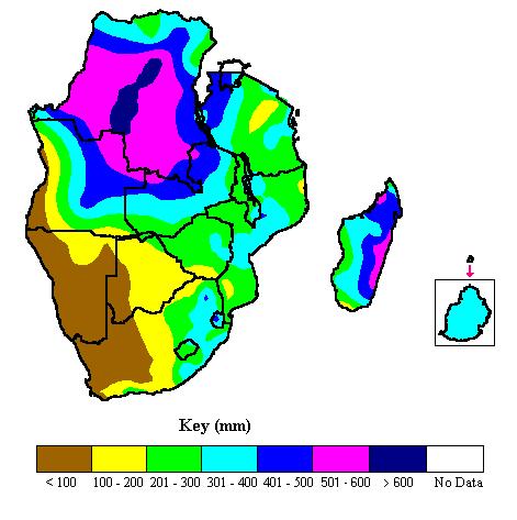a) b) Figure 5: Thirty-year mean rainfall over SADC countries (a) October-November-December, (b) November-December-January The long-term mean October-November-December rainfall increases from