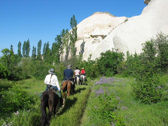 Your sure-footed horse takes you safely along the rocky paths carved by generations of muleteers, passing ancient troglodytic churches which are well off the beaten track.
