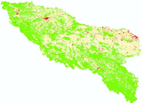 2.3 Land cover/land use in the basin An overview of the land cover/land shows that most of the basin is covered by the forest and semi-natural areas (54.71%) and agricultural surfaces (42.36%).
