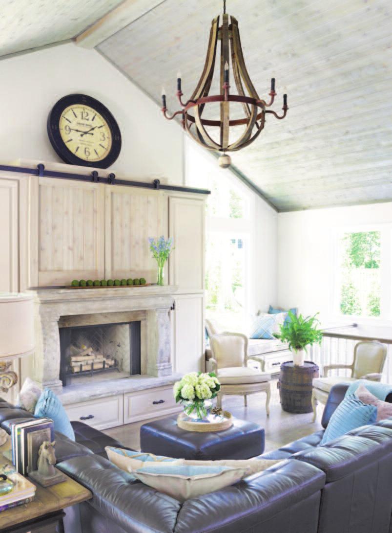 OPPOSITE: A small set of barn doors covers up the flat-screen TV to provide a clean, finished look in the family room. ABOVE: Nothing says farm style like Mason jars.