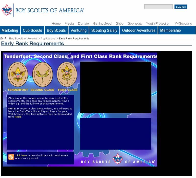 The BSA website at http://www.scouting.org/scoutsource/applications/rankvideo.