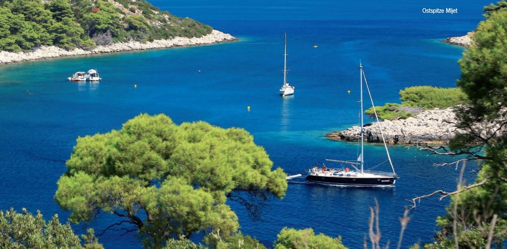 The main distances: - Dubrovnik - Mljet Island, western tip, 35 nautical miles - Mljet western tip - Korcula / Korcula Island, 15 nautical miles - Korcula / Korcula - Lastovo Island, 25 nautical