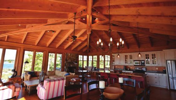 Four hip trusses join together at a substantial Douglas fir
