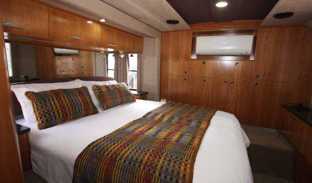 10 Day Test: Jacana Sirius SLX The near-king-size bed has plenty of walk-around room, while the bedroom is lined with cupboards and hanging space. It also has its own TV and air conditioning system.