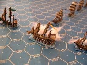 Crossing the T. 1/3000 th Navwar models. Picture from Boardgame Geek.