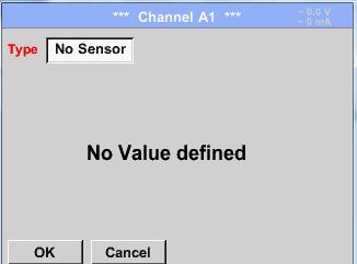Pentru accesarea listei de selectie din DS 400, procedati in felul urmator: Main menu Settings Sensor settings A1 Daca nu este configurat nici un senzor, se va afisa Type No Sensor.