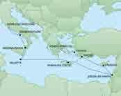 Greece 6pm 23 Cruising the Mediterranean Sea 24 Valletta, Malta 6pm 25 Messina (Sicily), Italy 6pm 26 Sorrento/Capri, Italy 6pm 27 Rome (Civitavecchia), Italy O Overnight in port UP TO 57 SHORE