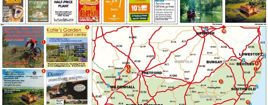 ADVERTISING: SUFFOLK THINGS TO SEE & DO THE CAMPAIGN Motorway routes serving East of England (A1, M11, A14, A12) and roadside restaurants including Cambridge & Peterborough EXCLUSIVE Holiday Parks
