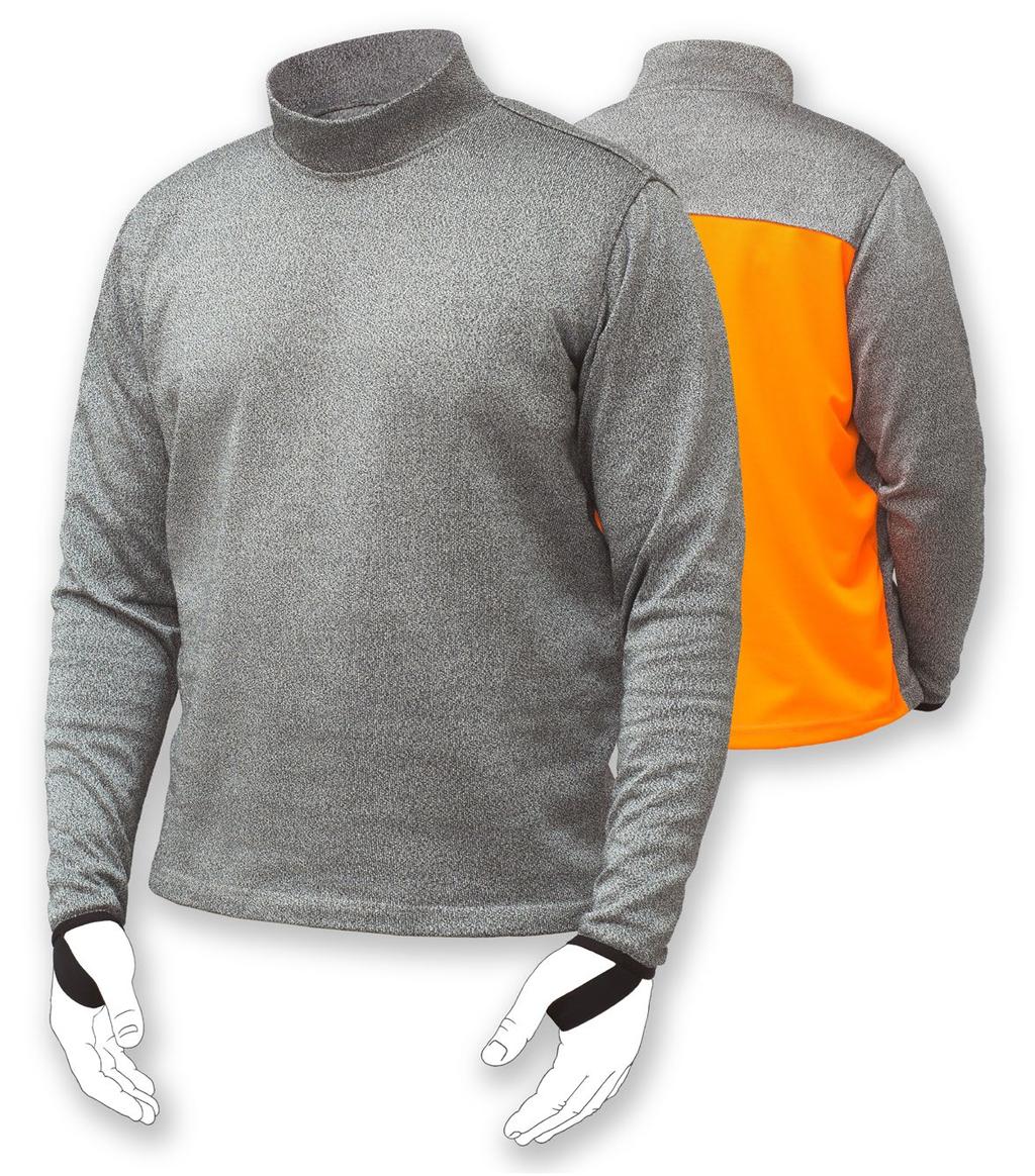 Loose fitting turtle-neck collar for extra neck protection 5 Turtle-neck sweatshirt Turtle-neck sweatshirt with options for full protection back or lightweight three quarter back (as shown).