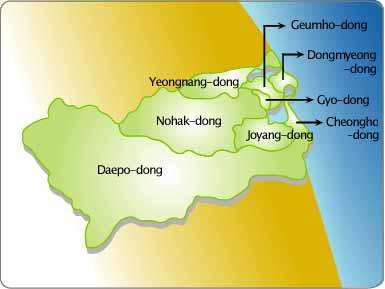 3.2 Sokcho Administrative District Sokcho-city is made up 8 Dongs(see Figure 3.2). Figure 3.2 Administrative District 3.