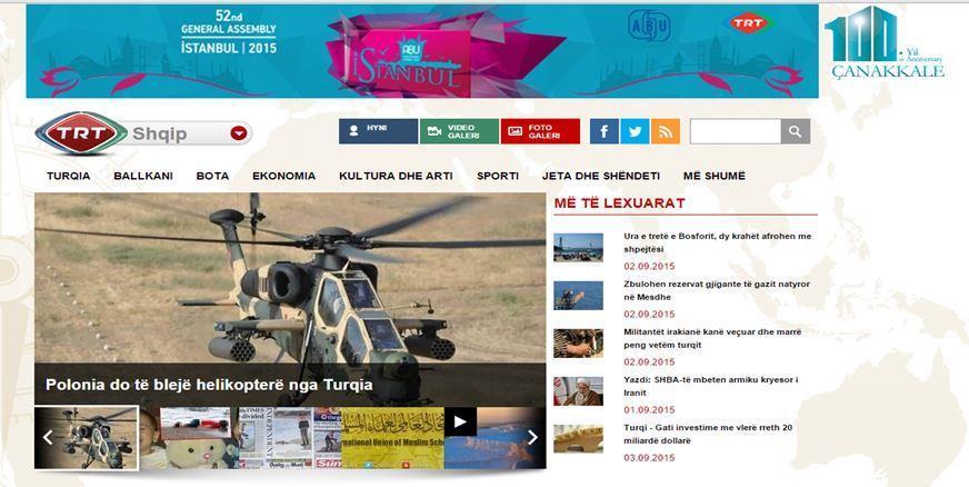 Mediat turkofone në Ballkan Kapitulli 5 Mediat publike të Turqisë në Ballkan Alban TARTARI 5.4.4 TRT në Shqip Figura 24: Faqja e TRT në gjuhën shqipe Burimi: trt.net.