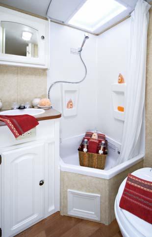 a mirrored medicine cabinet, ABS tub/shower with surround,