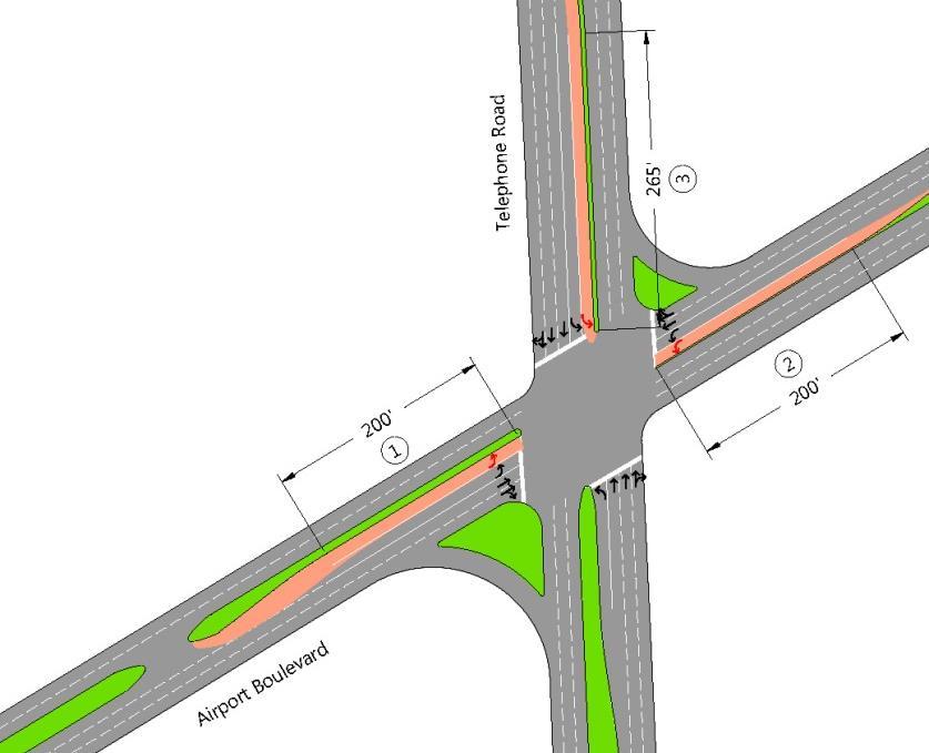 5.5 Off-Airport Roadway Intersections Exhibit 5-9: Roadway Intersection Improvements at Monroe Road and Airport Boulevard The impacts of the proposed growth on the