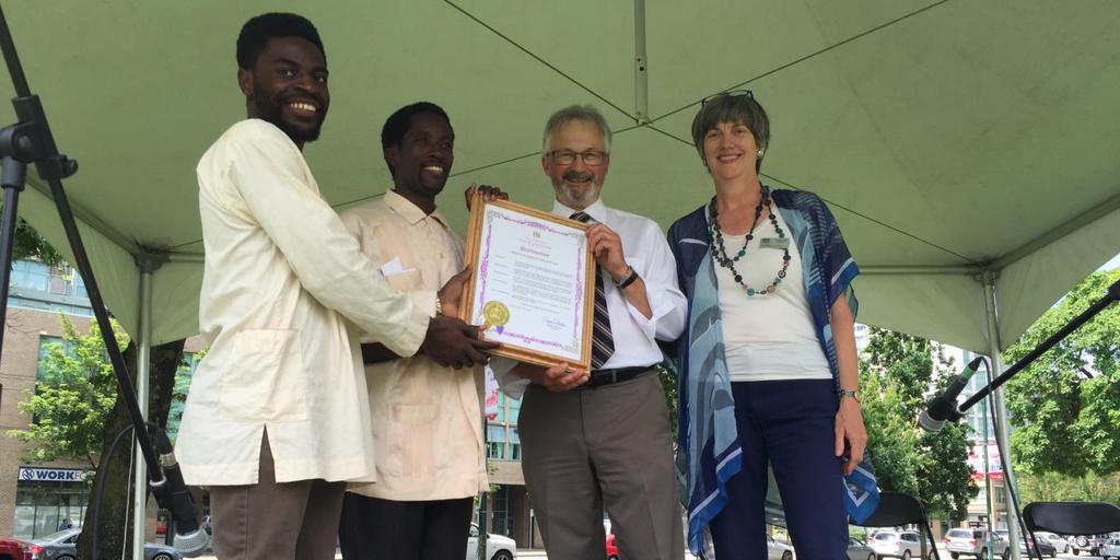 July 22: African Descent Festival Thornton Park Commissioner Evans and Councillor Meggs presented a City Proclamation Plaque to