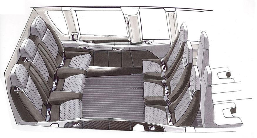 Three seats are provided to be installed in the front part of the cabin, either 2 facing aft or 3 facing rear.