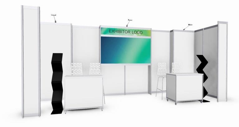 arm (per 36sqm) 4 x 4amp power point 2 x curved double door counter 2 x Lockable Cupboard Counters 4 x White Stools 2 x Zig Zag Brochure Stands Venue carpet PLATINUM STAND 6.0m x 5.