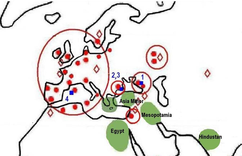 Archaeoastronomy and Ancient Technologies 2015, 3(1), 88-147 127 Fig.62. Megalithic (red) and microlithic (green) areas in Eurasia.
