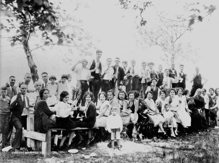 Members of the Greek community enjoying a picnic along the shore at the Rotunda in 1935.