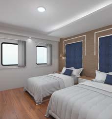 Features on board Accommodates 16 guests in 8 cabins Cruising speed of 12 knots Crew of 8 Sun