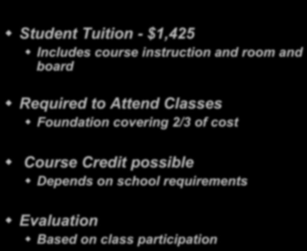 Required to Attend Classes! Foundation covering 2/3 of cost!