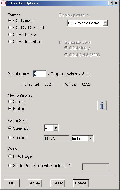 odjeljku Format odaberite format slike (najbolje CGM binary ako je predviđeno uređivanje slike u nekoj drugoj aplikaciji) u polju
