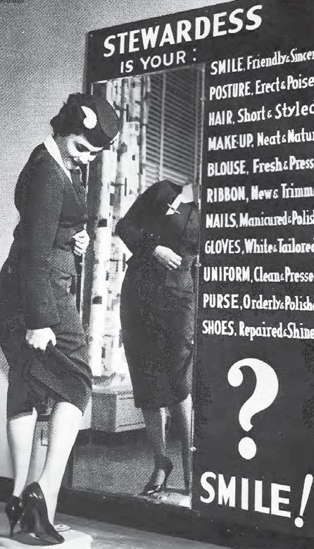 Right, Stewardess were subject to high fashion and beauty standards. Far right, Sheila Nutt featured in a local Philadelphia newspaper. judged.