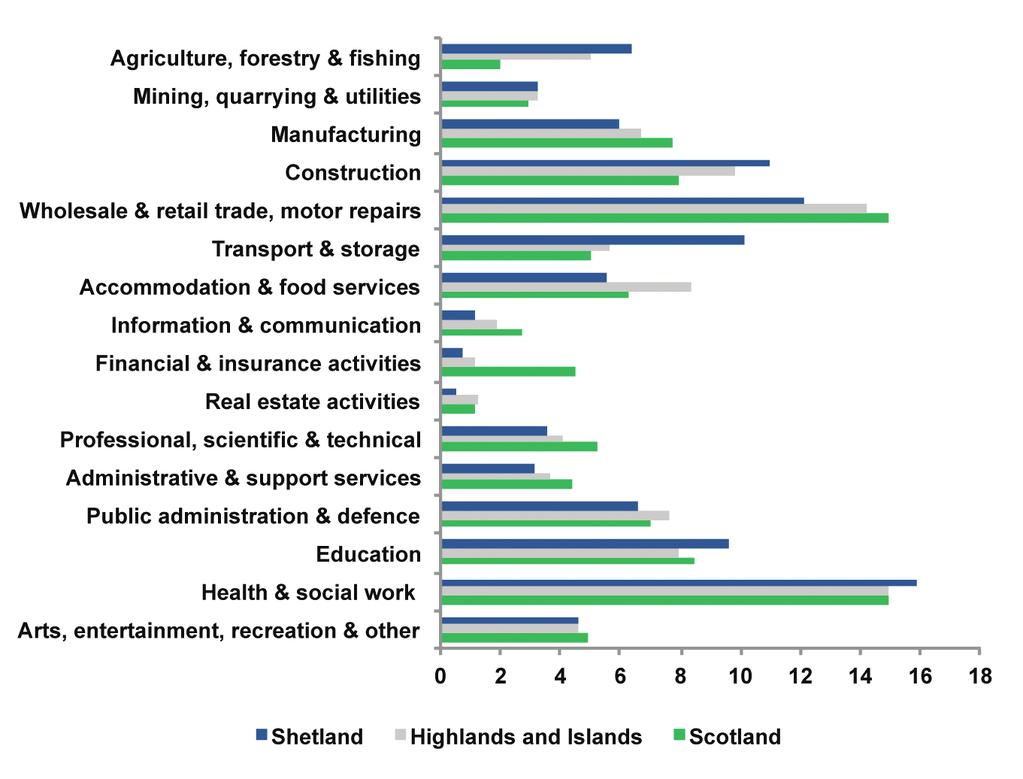 IN EMPLOYMENT FIGURE 6: EMPLOYMENT BY INDUSTRY (%), 2011 For those in employment, the Census provides information on the industry of employment, type of occupation and the number of hours worked per