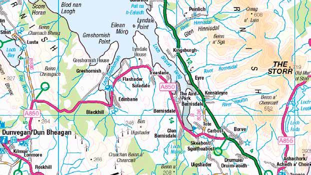 Alternatively carry on the main road and take the right turn off marked Kildonan and continue for about 0.5 miles and Ashaig is on your right (See Map insert).