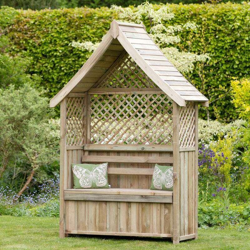 NORFOLK ARBOUR WITH STORAGE The Norfolk Arbour is a beautifully designed product, perfect for those who enjoy sitting in the sun with some shelter.