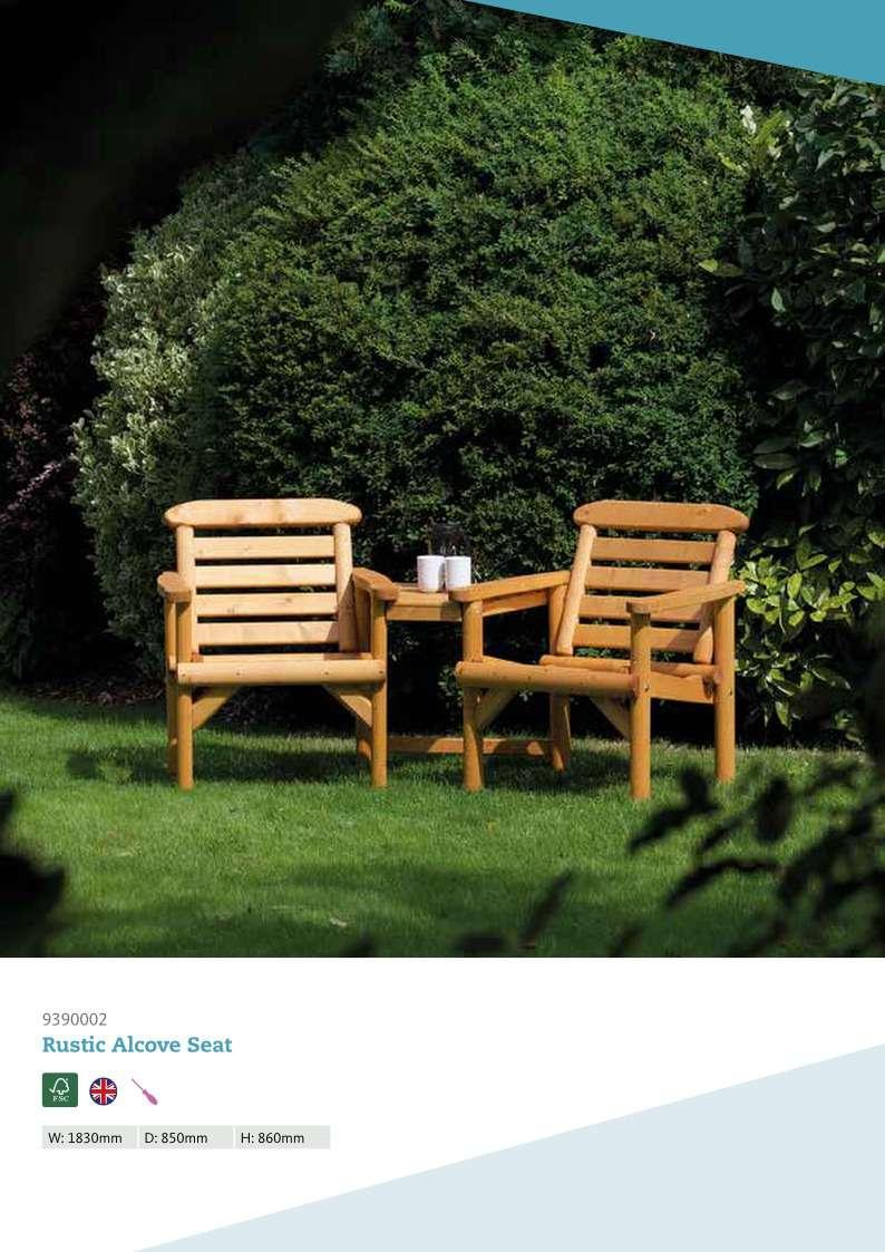 RUSTIC ALCOVE SET A gorgeous rustic seat suitable for two people to sit and enjoy the garden, with adjoining table perfect for resting food, drinks and books.