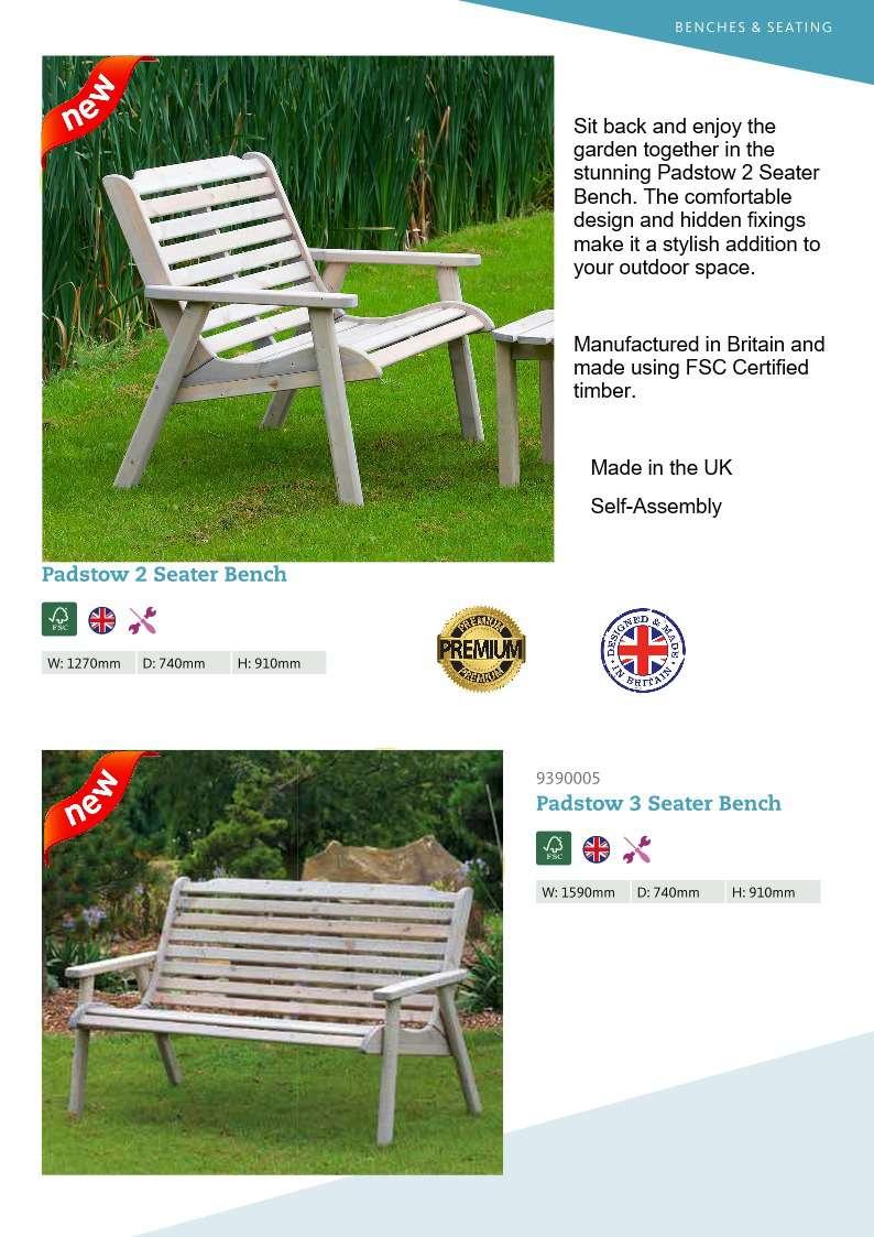 PADSTOW 2 SEATER GARDEN BENCH 169.00 PADSTOW 3 SEATER GARDEN BENCH 179.